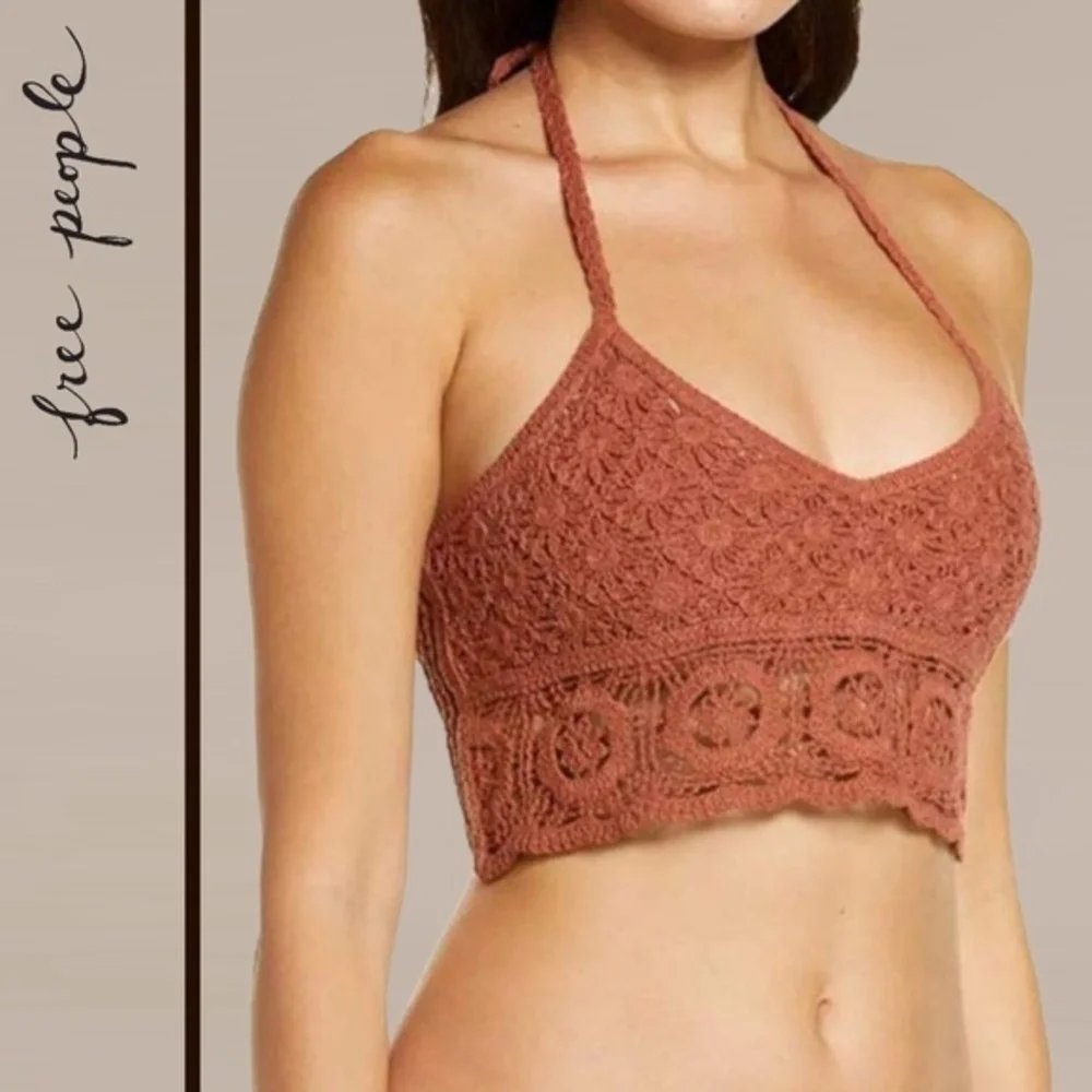 FREE PEOPLE Sydney Crochet Halter-Ties Open Back Crop Top/Bralette-Lg NWT - Picture 4 of 16